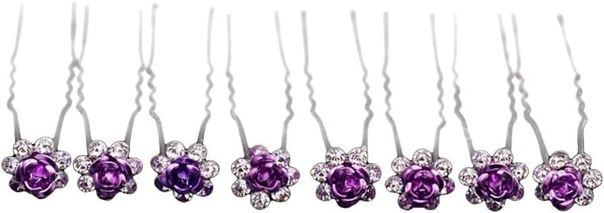 Cosensi - Kristallen Bloemen Haarspelden voor Bruiloft - Haaraccessoires - Set van 20 - Paars