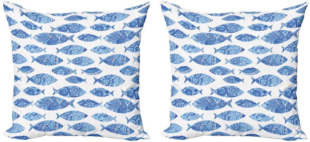 ABAKUHAUS Blauw Kussenhoes Set van 2 – Dubbelzijdig bedrukt – 45x45 cm