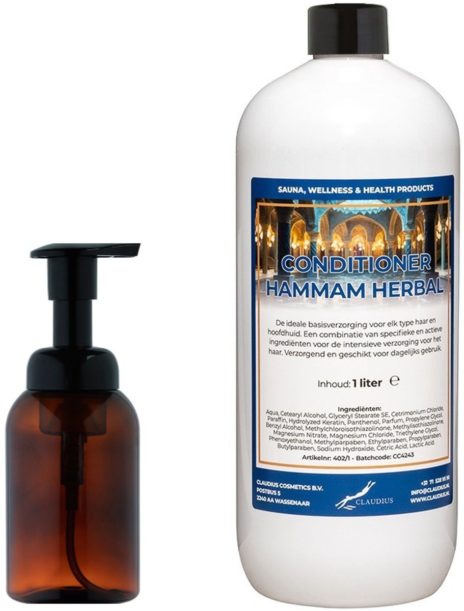 Hairconditioner Hammam Herbal 300 ml - zeepdispenser amber bruin met pomp + 1 liter