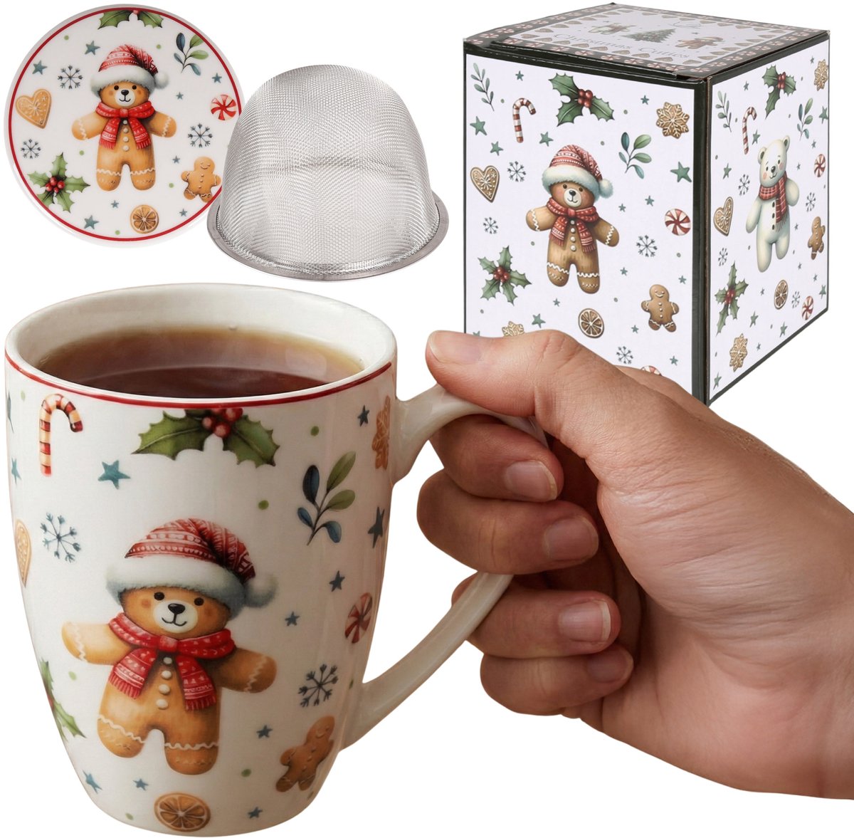CHRISTMAS CUTIES Theeset: porseleinen KOP 360 ml met infuser en deksel VOOR KRUIDEN, FEESTELIJK ALS CADEAU