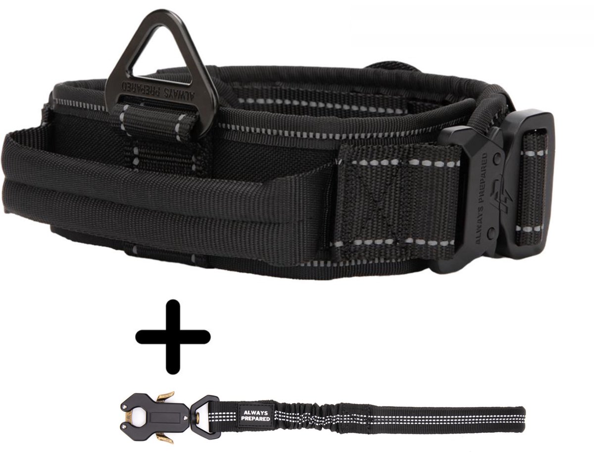 Always Prepared® Combi-Deal – Reflecterende Hondenhalsband + Korthouder – Extra Zichtbaarheid & Controle – One Size – Voor Middelgrote en Grote Honden – Zwart