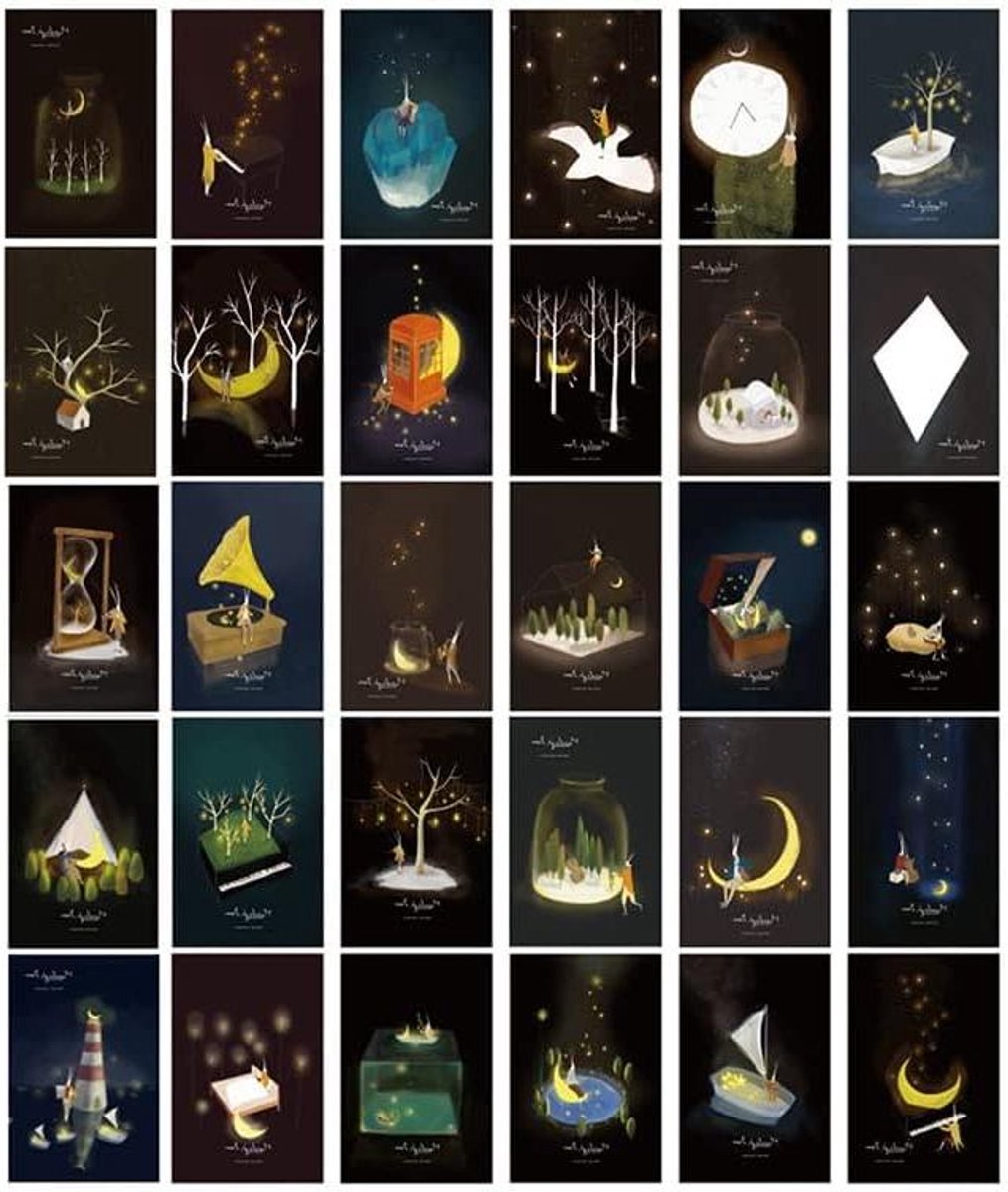 Cosensi - Ansichtkaarten 30 stuks voor gastenboek en reizen, glow-in-the-dark premium bedankkaarten met Mr Rabbit design.