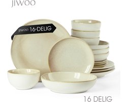 Serviesset 16-Delig, Dinnerset 4 Persoons, Dubbel reactief glazuur, Geschikt voor familiefeesten, banketten, restaurants, Horeca en picknicks, Magnetron-vaatwasserbestendig, Keramiek