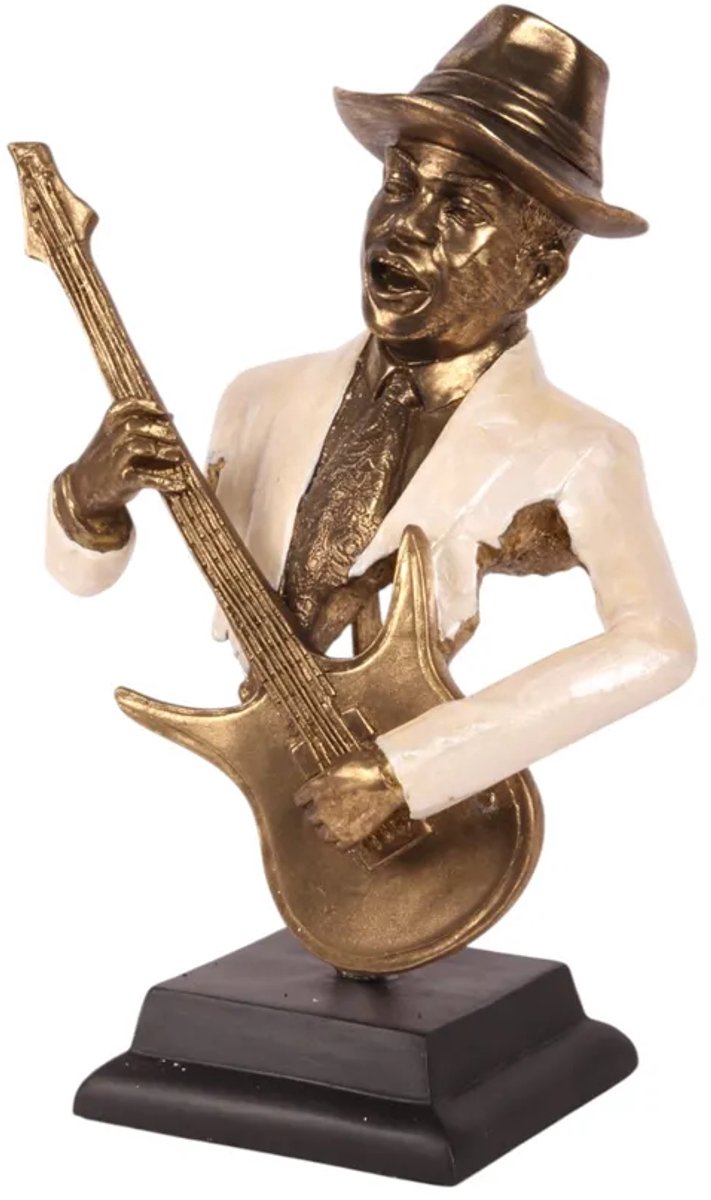 Residencia Interieur - Beeld Gitarist Goud - Luxe Jazz Muzikant Decoratie - Man met Gitaar