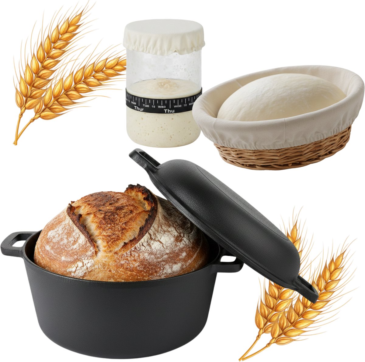 ISENVI Byron - Gietijzeren Braadpan met Grill Deksel - Complete Zuurdesem Starter Set - 26 cm - Geschikt voor BBQ & Inductie - Broodpan / Broodbakbol - PFAS, PTFE Vrij - Alle Warmtebronnen van ISENVI