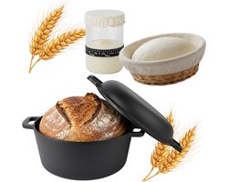 ISENVI Byron - Gietijzeren Braadpan met Grill Deksel - Complete Zuurdesem Starter Set - 26 cm - Geschikt voor BBQ & Inductie - Broodpan / Broodbakbol - PFAS, PTFE Vrij - Alle Warmtebronnen