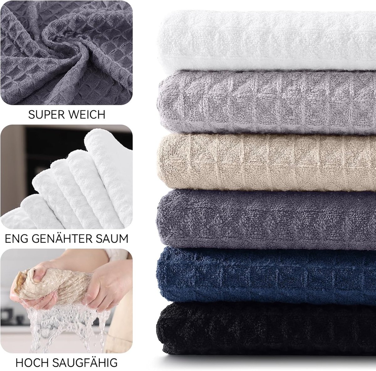 Famanu - Set van 6 microvezel keukenhanddoeken 30x40 cm, pluisvrij, grijs