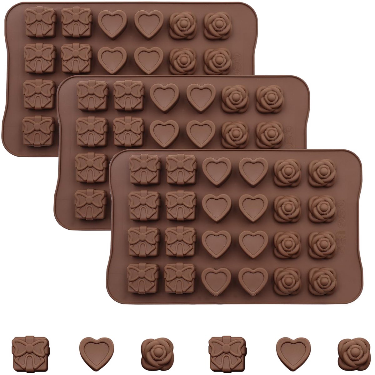 Unyqoos® Set van drie siliconen mallen voor chocolade, zeep en ijsblokjes