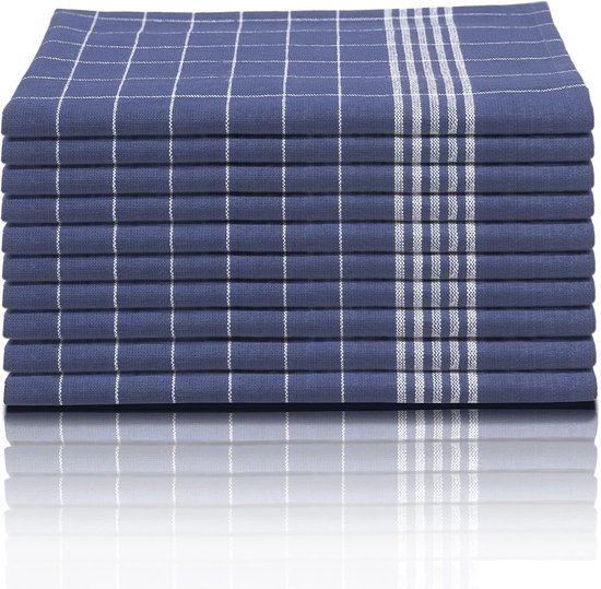 Glart 48GS 10-delige set premium geruite doeken, theedoeken, keukendoeken, vaatdoeken, keukenhanddoeken, 100% kunststof OEKO-TEX, 45 x 90 cm, zwart, voorgewassen