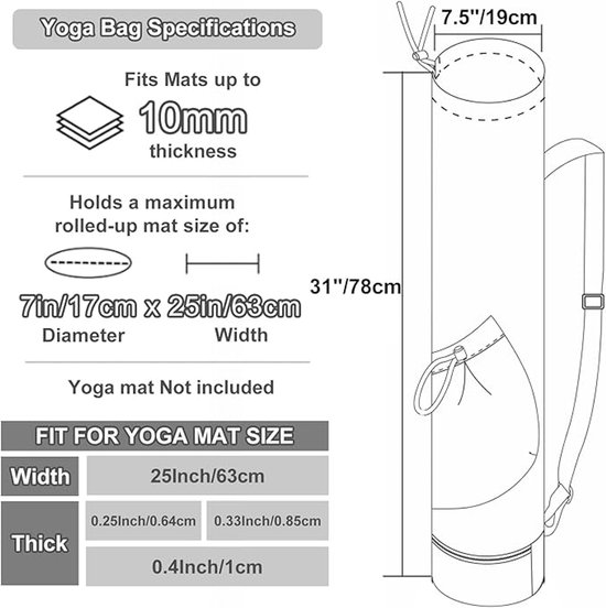 Geweo - yoga tas - Yogamattas - yogamat drager - Schoudertas - Rugzak - sporttas - Yogamat tas met rits - 75x19cm - zwart van Geweo — afbeelding 2