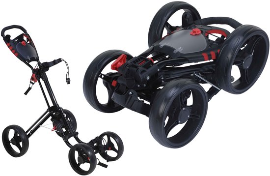 Fastfold - Golftrolley Quad - 4 wielen - Zwart - Met handrem - Extra compact van Merkloos — afbeelding 2