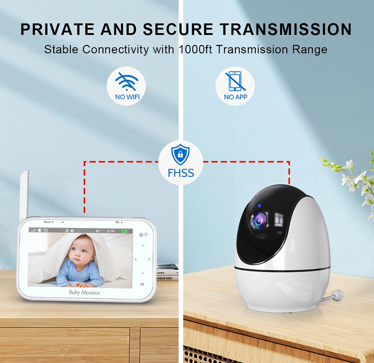 Namajunas - Babyfoon met camera - Baby monitor - Baby camera - 4.3 inch IPS-scherm - Full HD Resolutie - Temperatuursensor - Nachtlampje - Nachtzicht - Video Opname Met uw SD kaart - Zonder Wifi en App - PTZ, VOX-modus, Tweewegs-audio, 8 slaapliedjes – foto 5