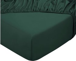 DoubleDry Hoeslaken 100% Natuurlijk Katoen - Tweepersoons 140x200 cm - Zacht & Ademend - Rondom Elastiek - Donkergroen
