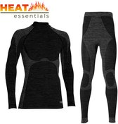 Thermo Onderkleding - Set Heren - Zwart Melange - Maat L - Thermo Shirt Lange Mouw en Broek - Wintersport Kleding - Thermokleding