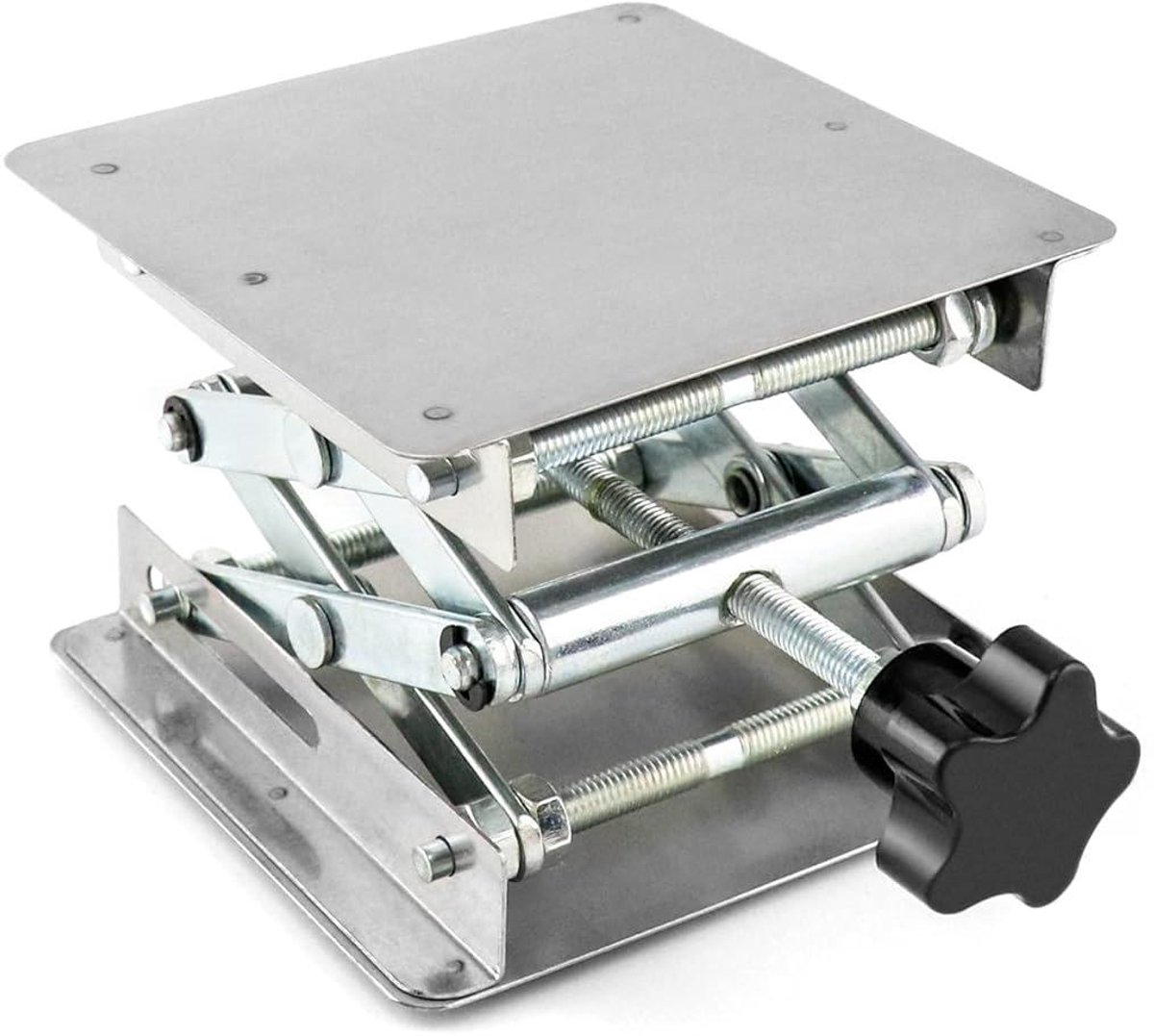 Cosensi - Laboratorium Hefplatform van 100 bij 100 mm in Roestvrij Staal, Schaarkrik voor Experimenten met Max. Belasting van 5KG.