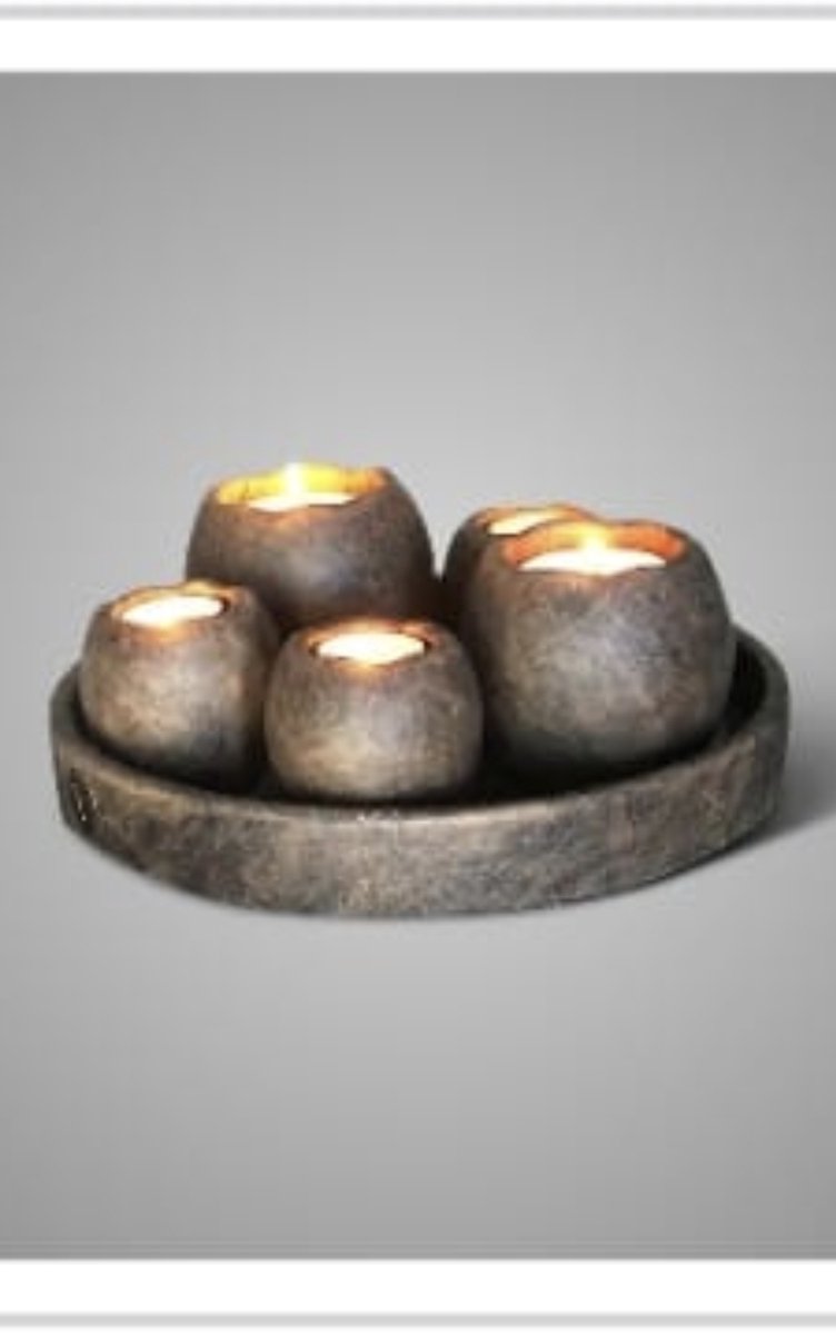 Brynxz Set van 5 Tealightcups op Plateau Majestic Brown - D.30 H.17