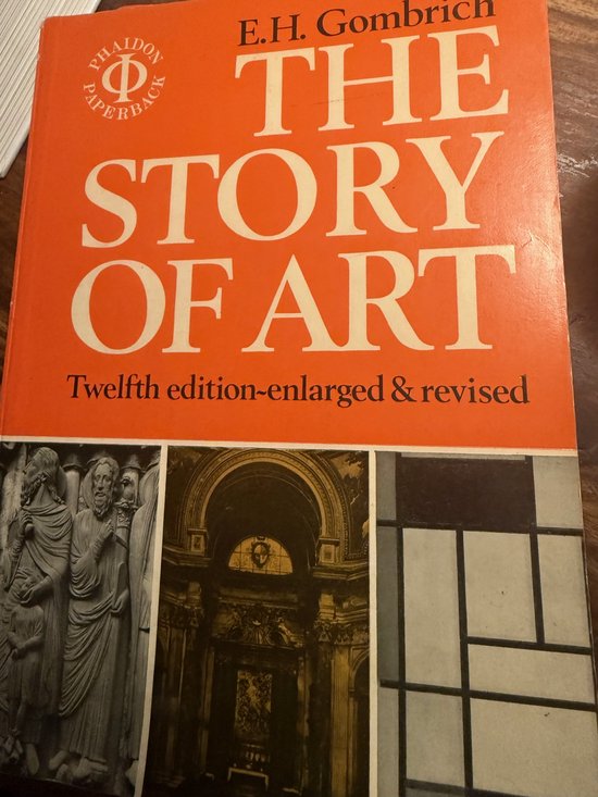 Boek 'The Story of Art' van E.H. Gombrich, twaalfde editie, vergroot & herzien, met Phaidon Paperback logo.
