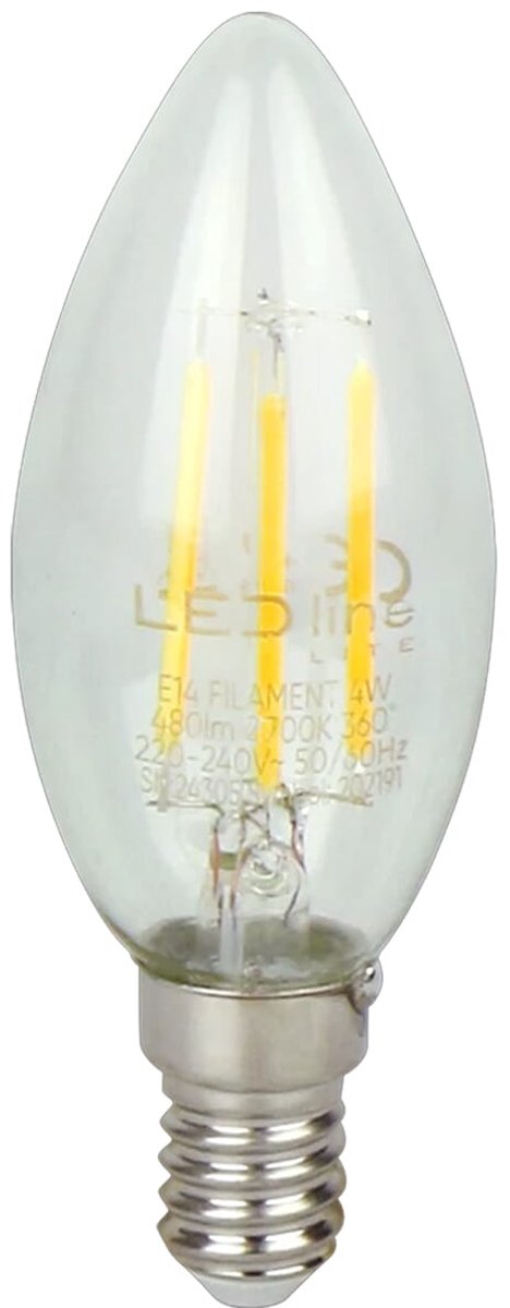 LED line LITE LED Filament Kaarslamp C35 E14 - 4W (vervangt 40W) - 480lm - Ø35mm - 230V - Energiezuinig