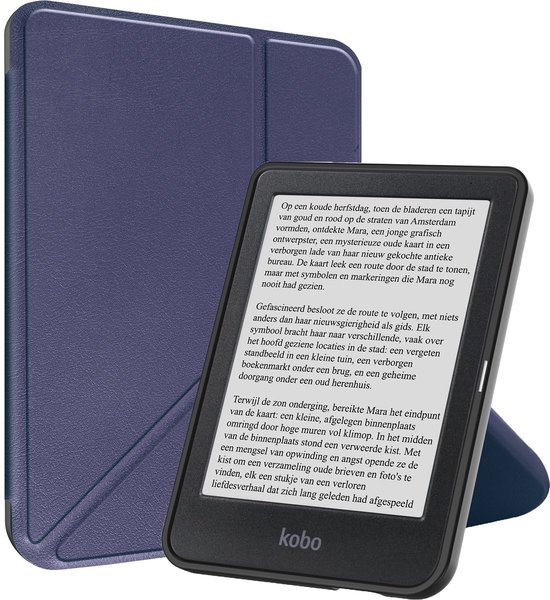 Scoby Hoesje Geschikt voor Kobo Clara BW - Luxe Bescherm Case - Trifold - Book Cover - Tablet Cover - Donkerblauw — afbeelding 2
