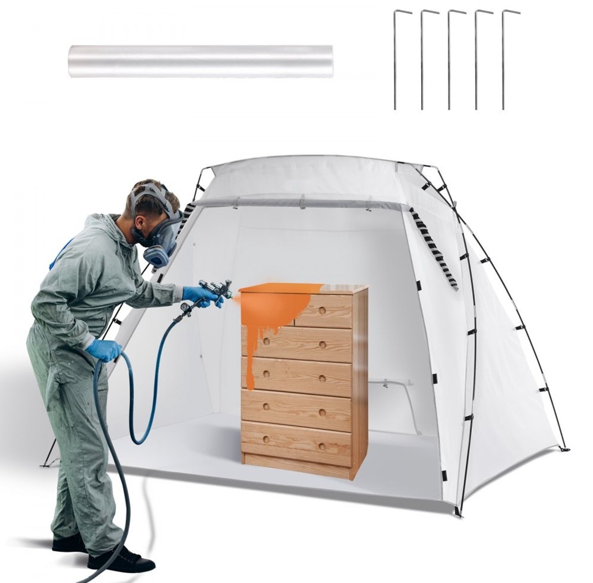 Spuitcabine - Draagbare spuittent - 210D Oxford-stof - Met ventilatiegaten - 228 x 158 x 158 cm - Voor DIY/hobby schilderen - Wit