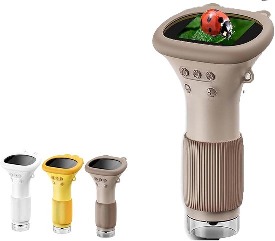 Microscope pour enfants - Microscope portable pour enfants - Écran 0- Microscope numérique - Grossissement 200x - Port USB pour PC - Format de poche - Marron