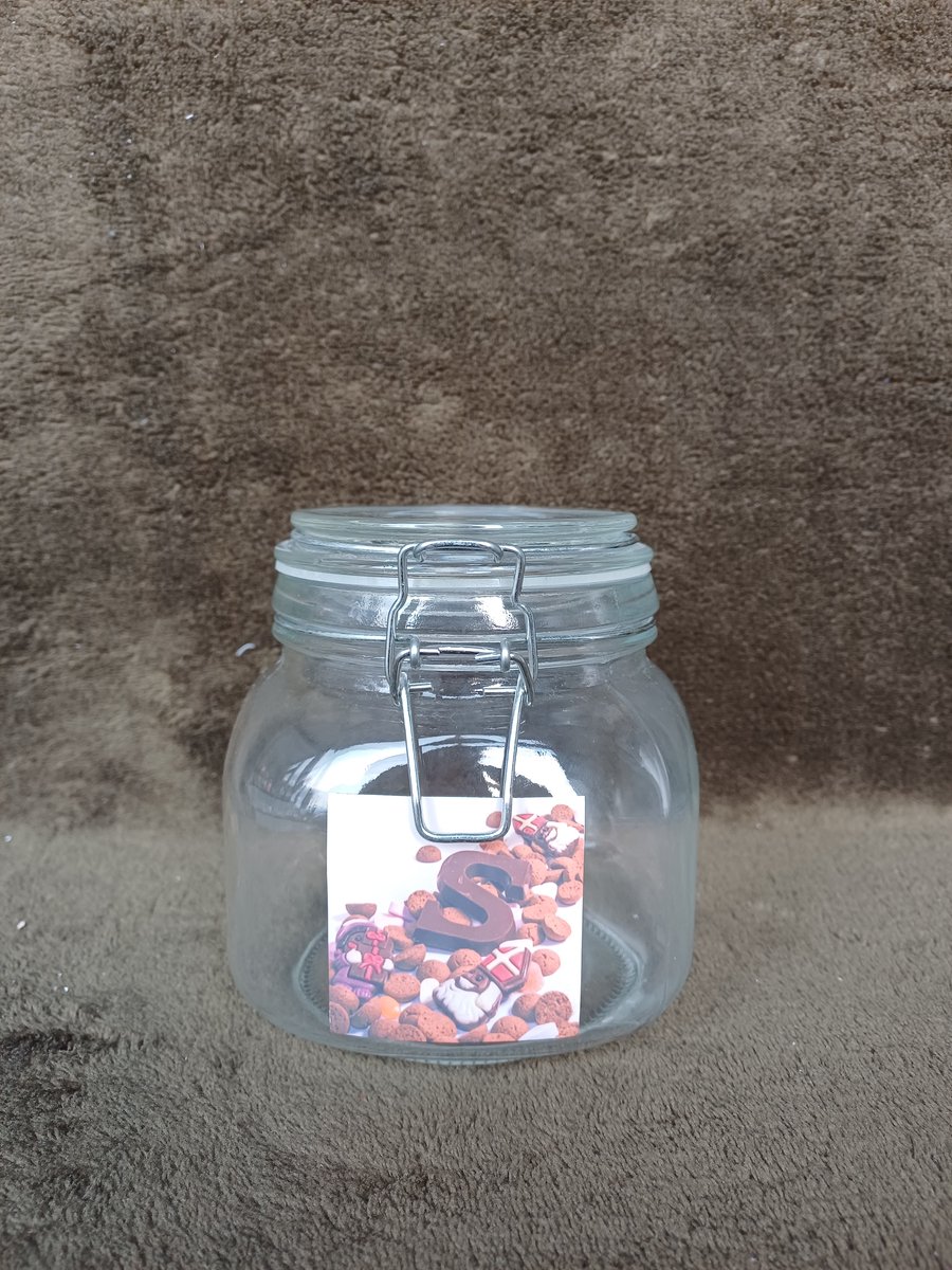 Snoeppot Glas met Beugelsluiting - Chocoladeletter & Pepernoten - Voorraadpot Sinterklaas