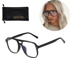 LUCCIO Blauw Licht Bril - Blue Light Glasses - Blauw Licht Bril Zonder Sterkte - Beschermend - Blue Light Blocking Glasses - Vierkant montuur - Zwart frame