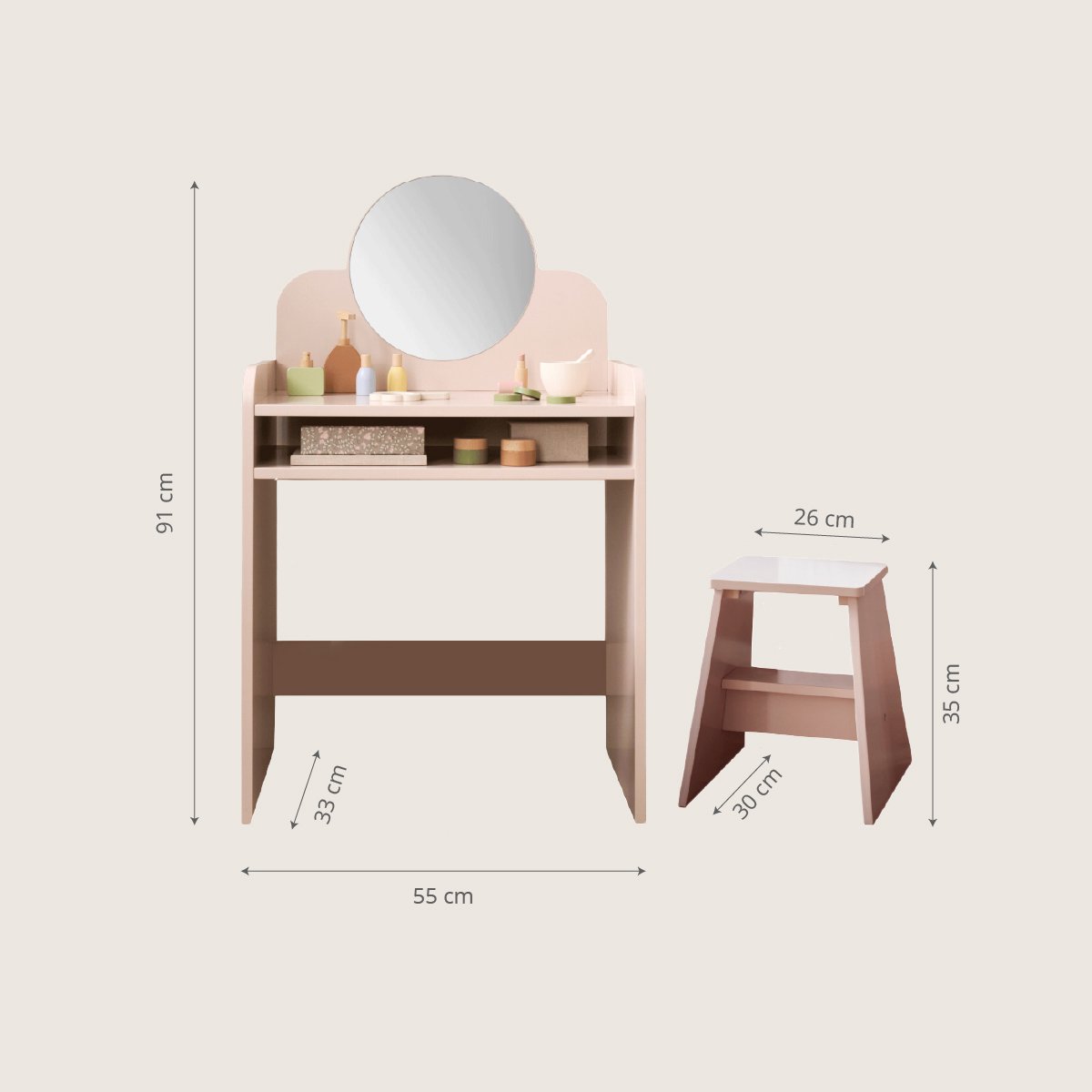 Petite Amélie Kaptafel Belle – Make up tafel met stoel & spiegel – Met ruim opbergvak – Ook te gebruiken als bureau — afbeelding 6
