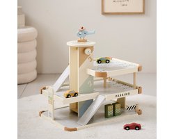 Petite Amélie Autogarage Speelgoed Miel – Parkeergarage incl. accessoires – Speelgoedgarage met lift – Retro ontwerp