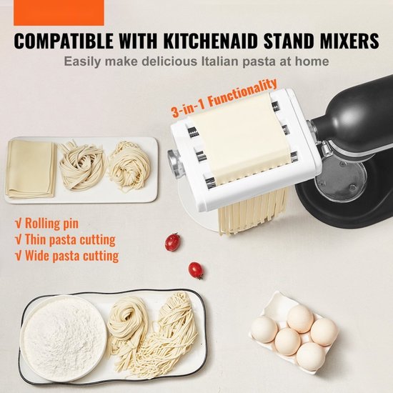 Pastamachine - Handmatige 3-in-1 Pastamaker - Roestvrij Staal - Voor Spaghetti, Lasagne, Tagliatelle - Inclusief Reinigingsborstel - Wit van Pastamachine — afbeelding 4