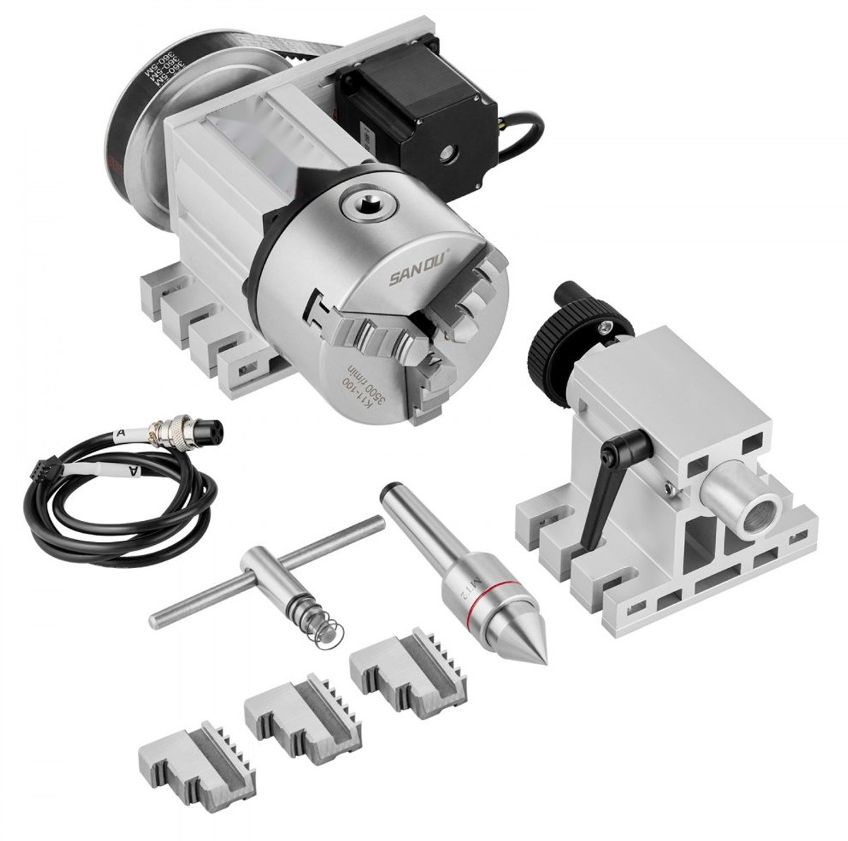 CNC rotatieas 4e as - K11-100 Drieklauwplaat - Diameter 100 mm - Overbrenging 6:1 - Nema23 2-fase stappenmotor - Voor CNC-frezen