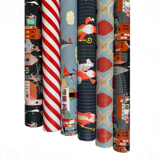 Inpakpapier rollen Sint - 6 stuks - Dubbelzijdig cadeaupapier voor Sinterklaas