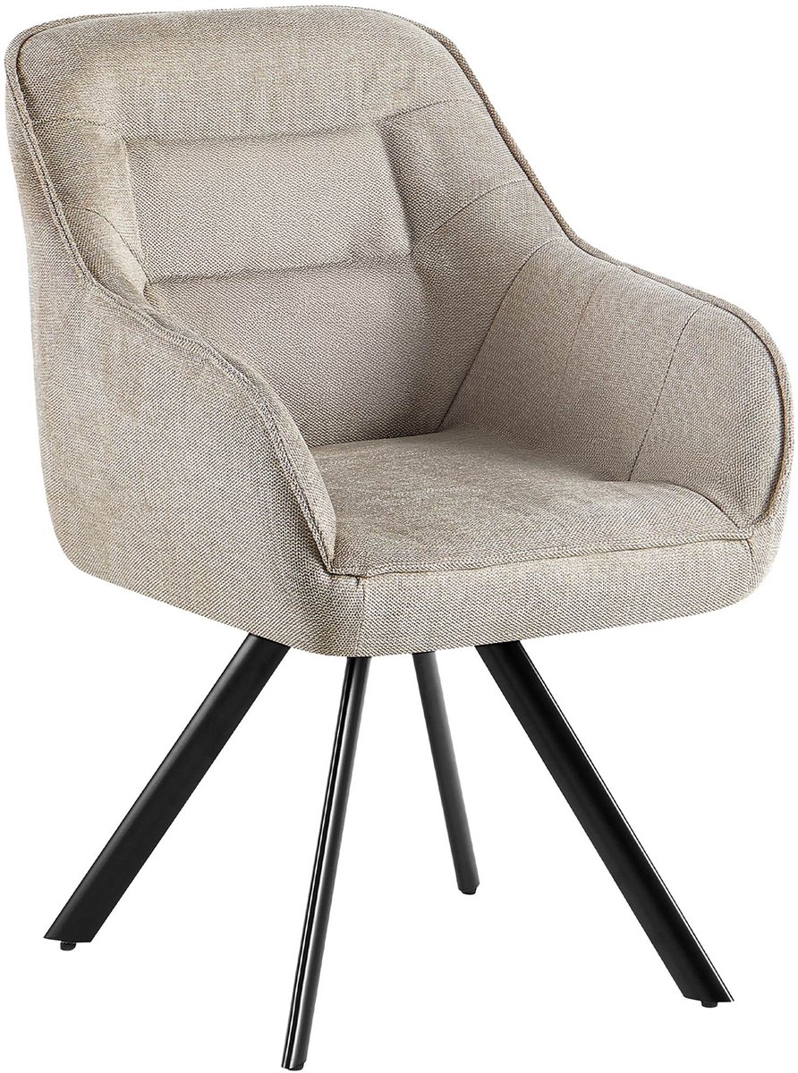 CLP Pettuli Eetkamerstoel - draaibaar 180° - met armleuning - fauteuil - rugleuning - gestoffeerde stoel - belastbaar tot 150 kg - Stof/creme