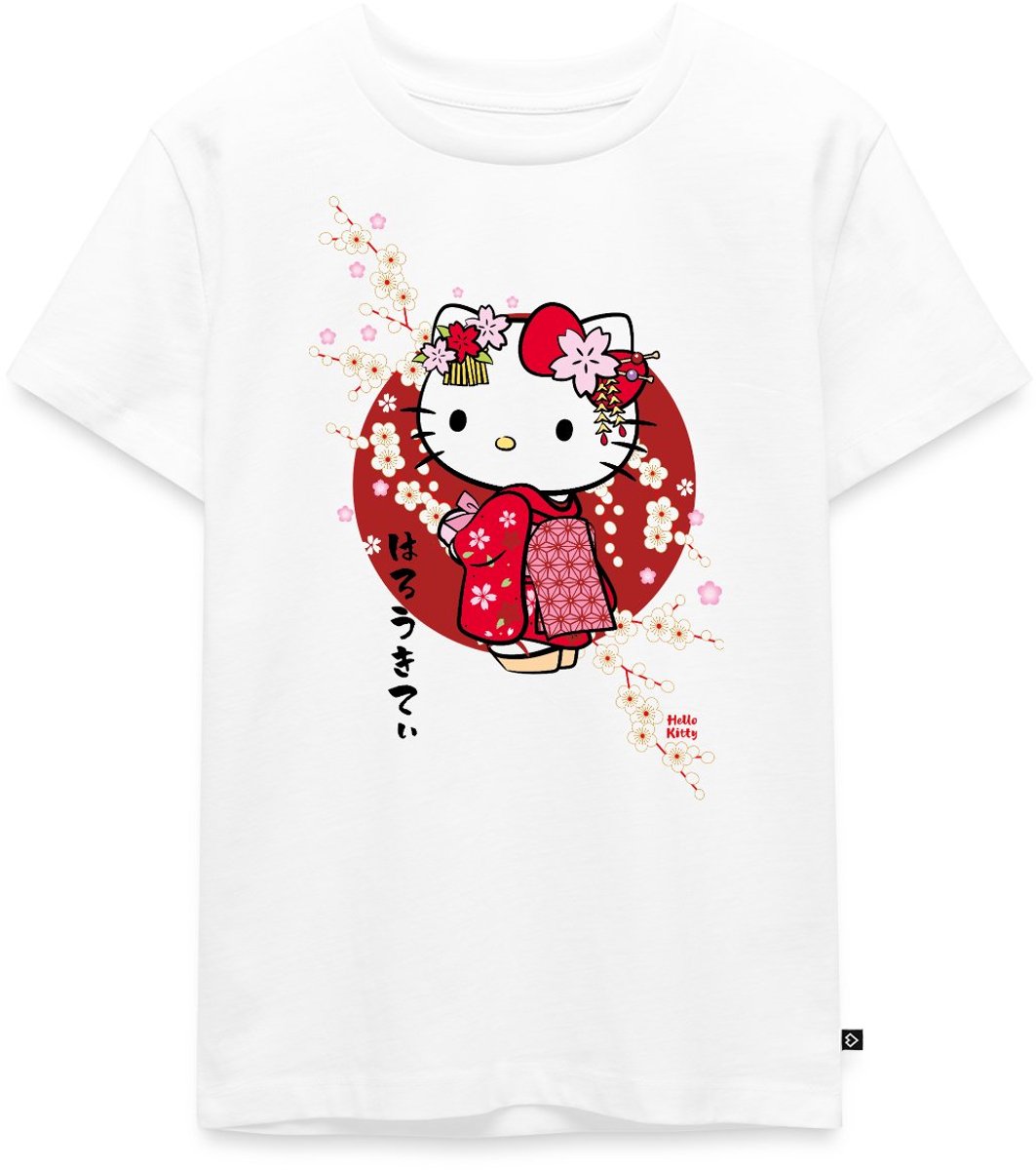 Hello Kitty In Een Rode Kimono En Kersenbloesems Premium T Shirt Kinderen
