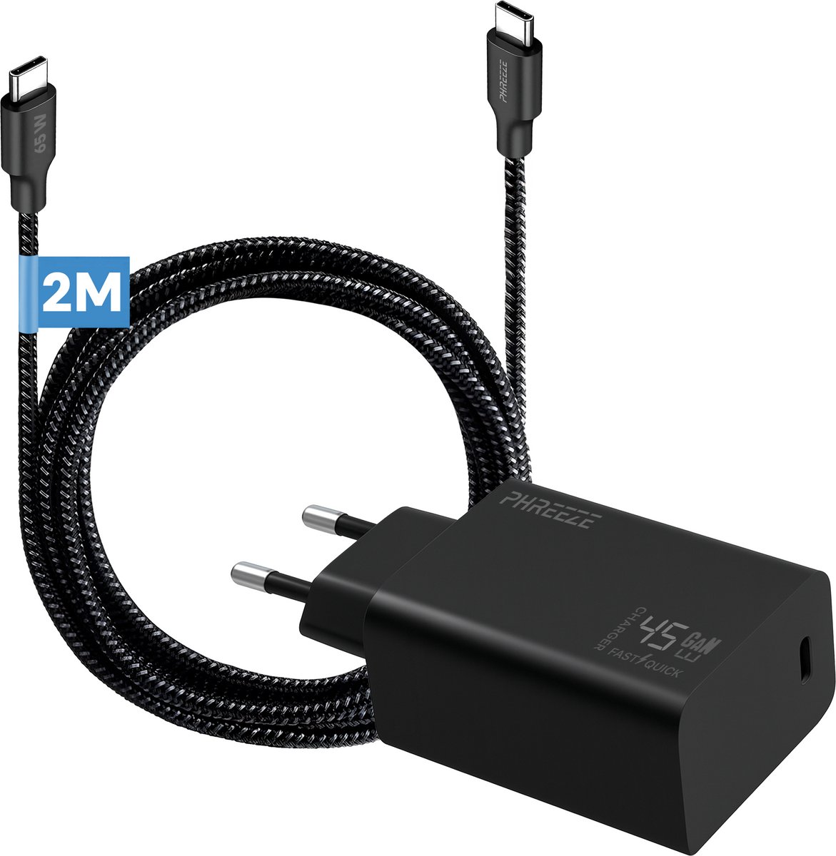 45w usb C power adapter - Usb c naar usb c - 2 meter - Snellader