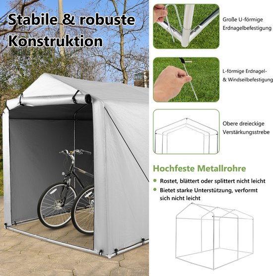 COSTWAY Garagetent 160 x 218 x 164 cm, waterdicht, met metalen frame en oprolbare deur met ritssluiting, tentgarage voor fietsen, motorfietsen, tuingereedschap (zilvergrijs) van Costway — afbeelding 2