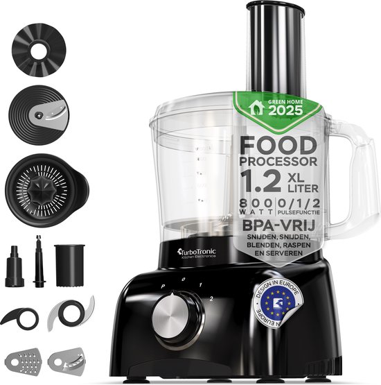 TurboTronic FP800 Foodprocessor - Keukenmachine - 1.2 Liter - 800W - Zwart