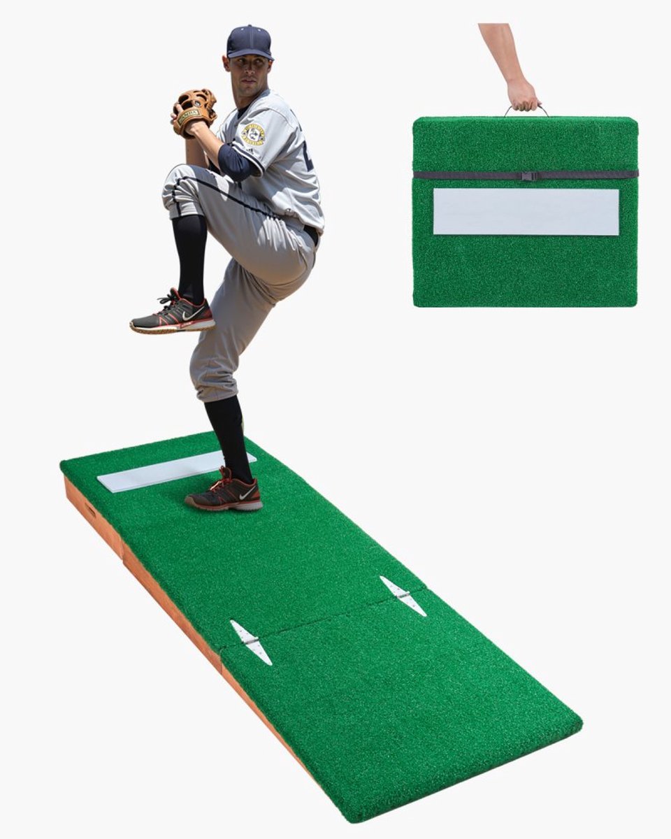 Pitching Mound Werpheuvel - Draagbare Honkbal/Softbal Trainingsheuvel - Lengte 216 cm - Binnen/Buiten Gebruik - Kleurvaste Grasmat - Pitching Rubber - Verstelbare Basis