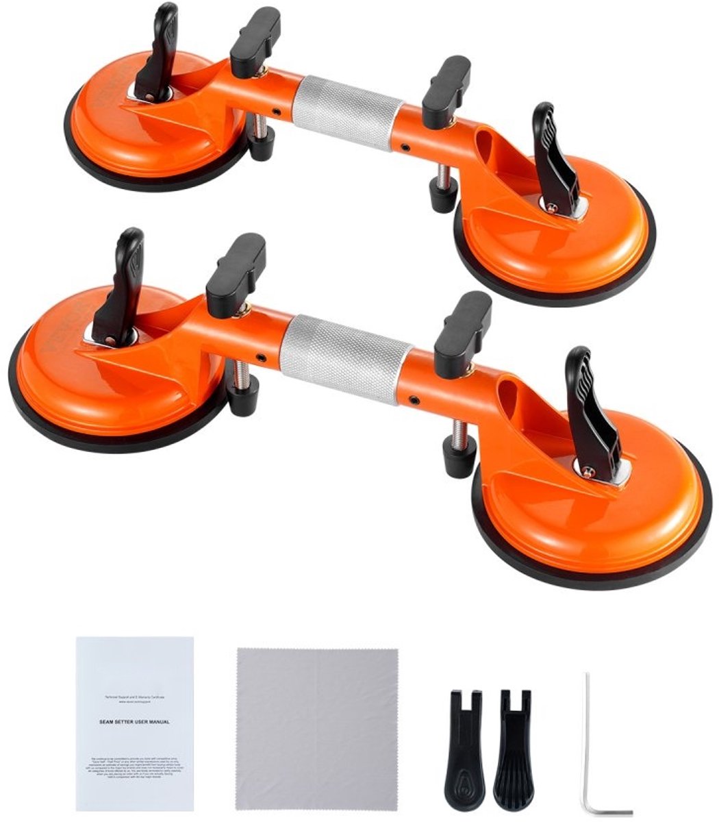 Naadzetter voor Steenplaten - Tweedelige Naadverbinder Set - Vacuüm Zuignappen 125 mm - Verstelbaar 180° - Voor Graniet, Marmer en Tegels - Nivelleren en Verbinden van Naden