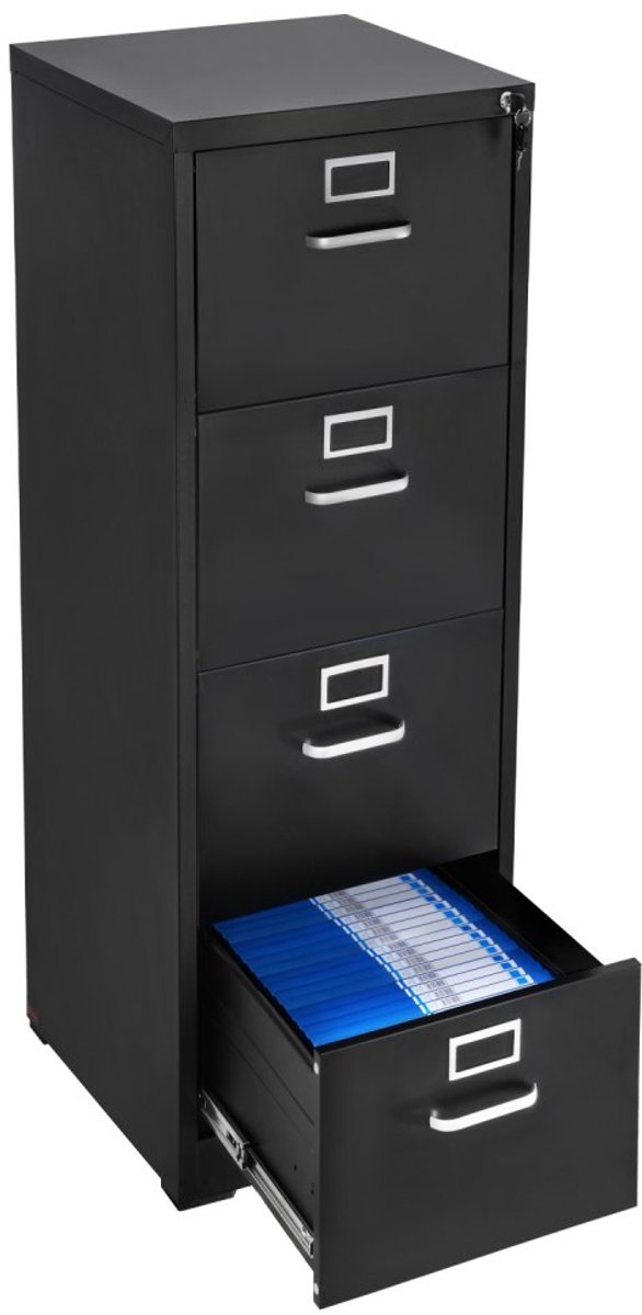 Archiefkast - Verticale Dossierkast 4 Lades - Met Slot - Metalen Constructie - Verwijderbare Hangrail - Voor A4-mappen en ordners - Zwart