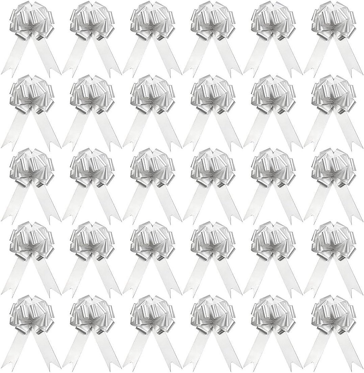 EGoods - 30 stuks wit satijnen lint trekstrikken voor geschenkverpakking - grote strikken - mand knooplint - bruiloft - auto lint - kerst - verjaardag - feest
