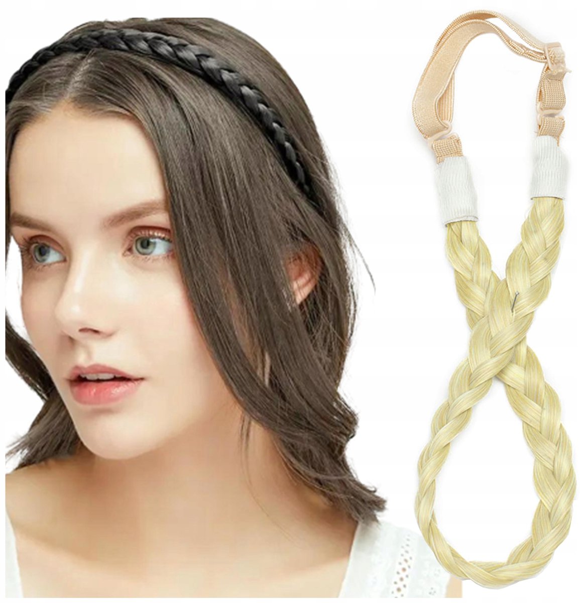 Vlecht Haarband met Verstelbare Elastiek - Lichtblond (38cm)