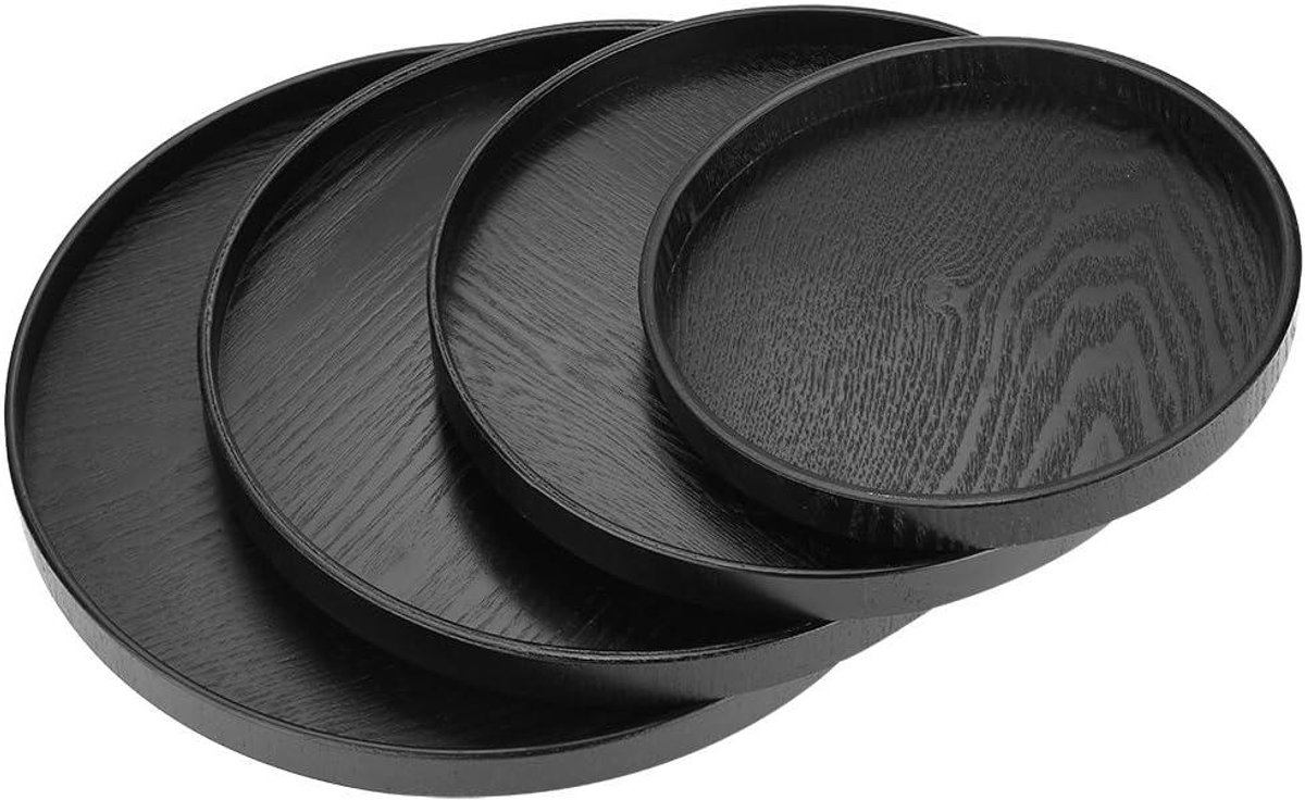 EGoods - Massief Houten Dienblad voor Thee, Koffie en Snacks - Antislip - Zwart - Decoratief Houten Blad voor Restaurant, Bar en Dranken