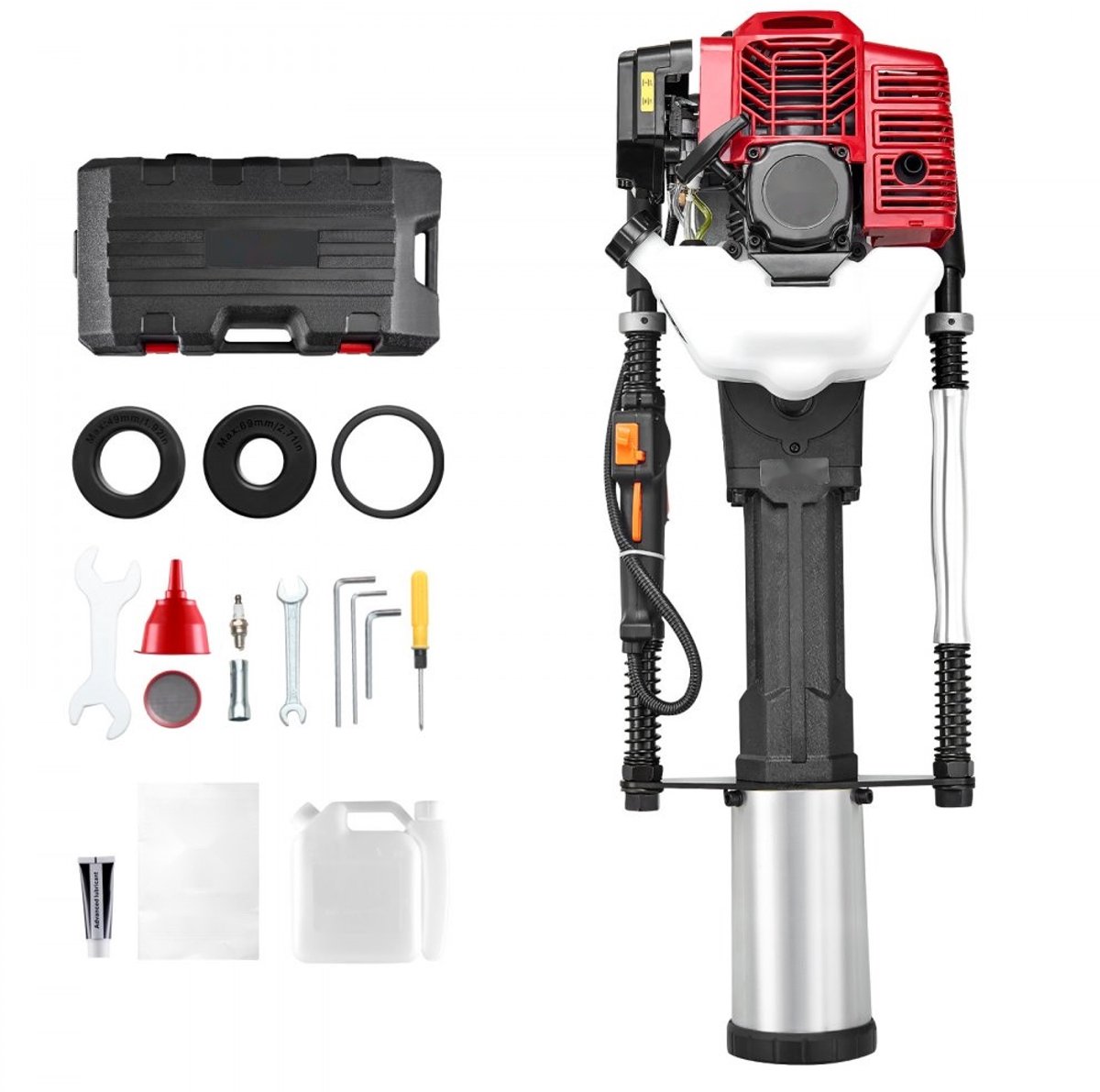 Paalrammer - Benzine Hekrammer T-handgreep - 52 cc - 2-Taktmotor - 1400 W - 3 Paalkoppen 49/69/100 mm - Draagbaar - Voor hekwerk en afrastering