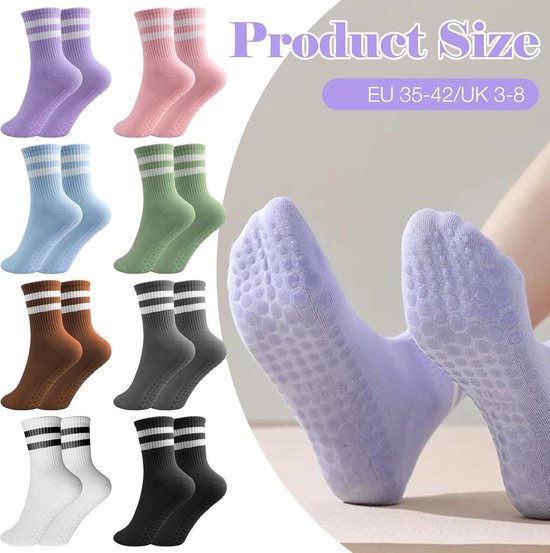 EGoods - Yoga sokken voor dames: antislip noppen, ABS, Pilates, Barre, dans, ballet, fitness - 8 paar - maat 36-40 — afbeelding 4