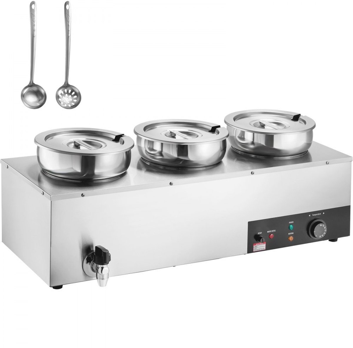 Soepketel - Elektrische Soepverwarmer 3 x 7 L - 1200 W - Verstelbare Temperatuur 30–85°C - Droogkookbeveiliging - Resetknop - Voor Buffet en Restaurant