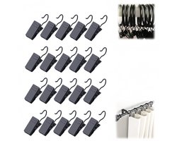 20 stuks - Gordijncliphaken - Kleine gordijnclips - Zwarte gordijnclips - Badkameraccessoires - Eenvoudig te installeren - Geschikt voor badkamers - Matzwart - 32*9,2 mm