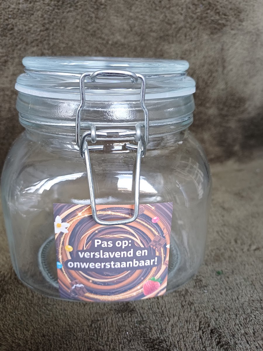 Snoeppot Glas met Beugelsluiting - Pas Op: Verslavend en Onweerstaanbaar! - Grappig Cadeau