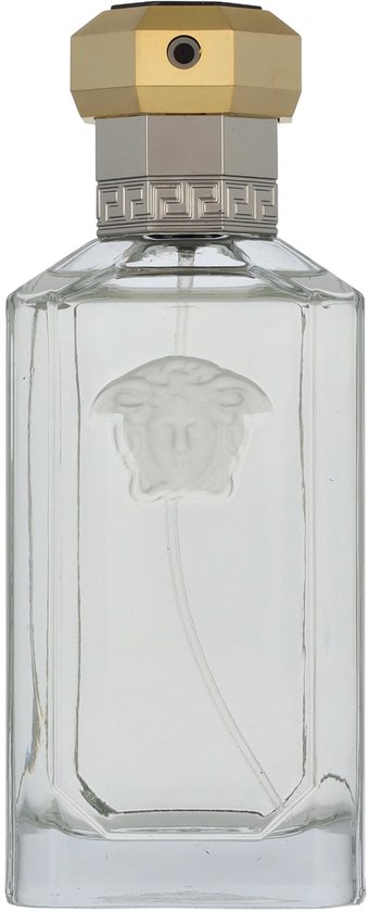 Versace The Dreamer Eau de Toilette in een glazen fles met een gouden dop en Medusa-reliëf.