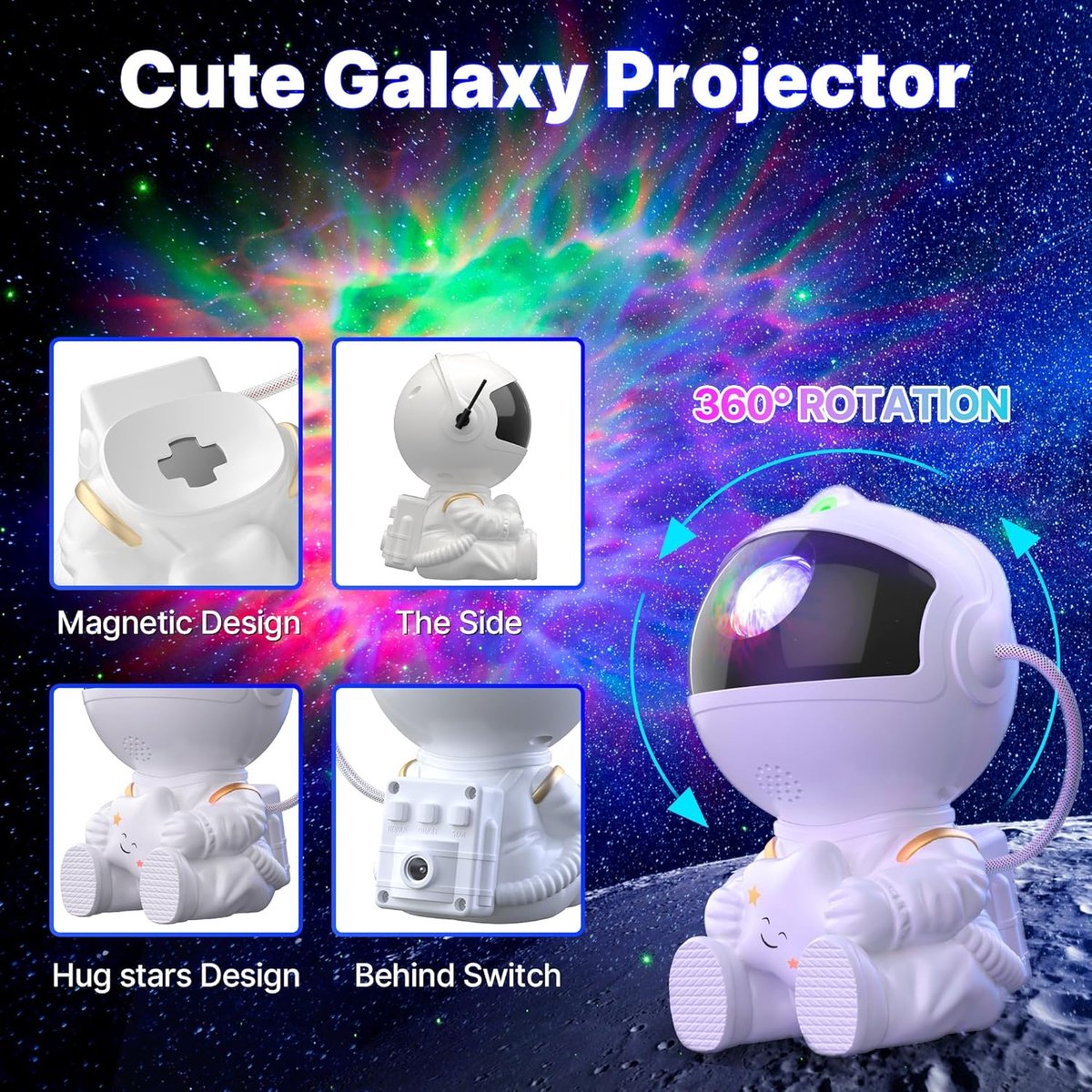 Astronaut sterrenhemel-projector, led-sterrenhemelprojector met afstandsbediening, 8 Nebula-modi, 360° rotatie, sterrenhemellamp voor kinderen en volwassenen, slaapkamer – foto 5